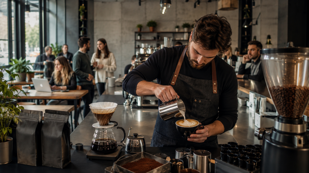 Specialty coffee servido en cafetería moderna